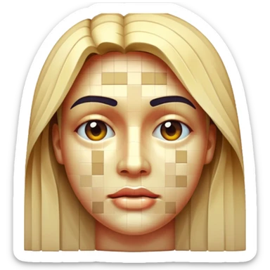 3D render of Pixelated Face, digital glitch art aesthetic, data corruption visual, human face blurred with skin-tone mosaics, pixelated distortion, emoji style, isolated on white background --v 6.0. sticker