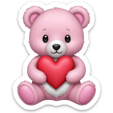 pink pastel teddy bear hold red heart sticker