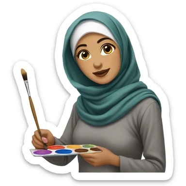 Hijabi-artist-painting-with-paint-brush  sticker
