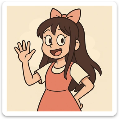 anime girl, simple lines, cheerful pose, flat toon style sticker