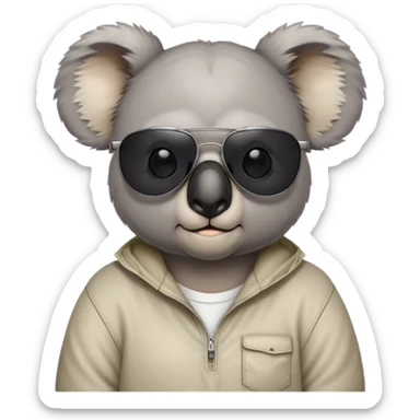 anthropomorphised koala, head and shoulders, casual clothing, dark sunglasses, different grumpy expression sticker