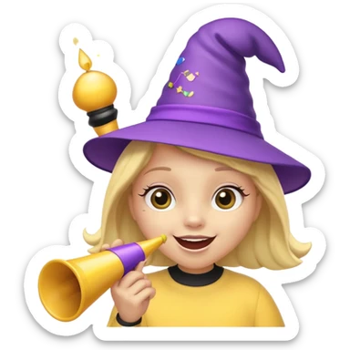 a Bee with purle Birthday Hat, Bee blowing party horn sticker