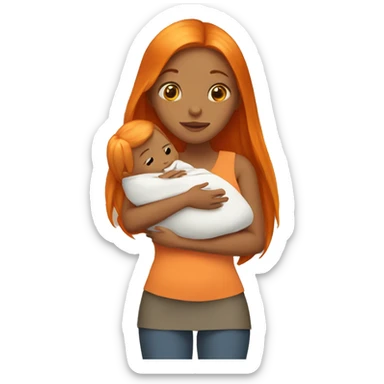 Tan girl with long orange hair holding newborn baby in arms sticker