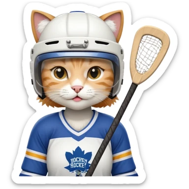 female cat hockey player with hockey stick sticker