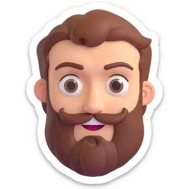 a bearded face showing mixed emotions, smiling and frowning at once, clear expressive style sticker