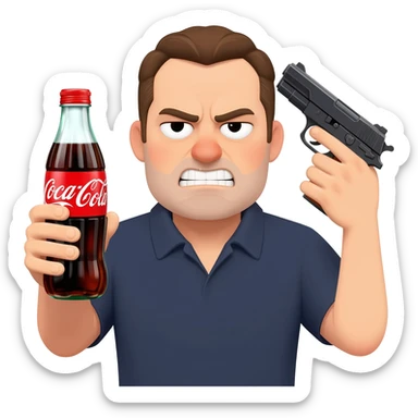 grumpy coca-cola emoji with gun to the head sticker