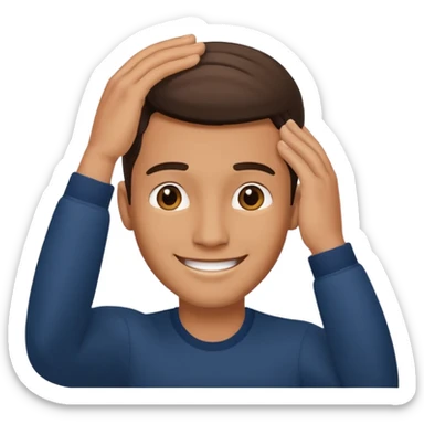 Picture of a handsome man smiling like he is very confident in himself with his hand on his head sticker