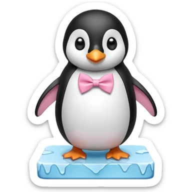 penguin, pink bow tie, standing on small ice melting block sticker