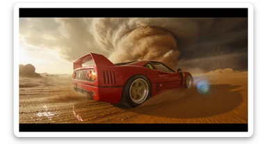 Cinematic still of a ferrari f40 around tornado od arizona desert, sun flare, captured by gopro hero with effect fisheye, water drops on car body, detailed sticker