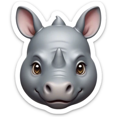 Cinematic Cute Rhinoceros Portrait Emoji, Head tilted playfully and inquisitively, featuring a rugged, glossy slate-gray hide with a gentle, rounded horn and round, sparkling eyes filled with curious wonder, Simplified yet irresistibly adorable features, highly detailed, glowing with a warm, friendly glow, high shine, affectionate and mighty, stylized with a touch of ancient charm, bright and endearing, soft glowing outline, capturing the essence of a mischievous yet loving rhinoceros, so playful it feels like it could stomp out of the screen and into your arms! sticker
