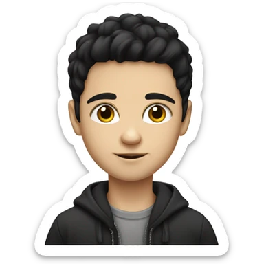 Slavic white boy with black hair and black sticker