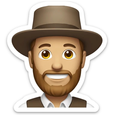 Amish man white with brown straw hat building a building with beard smiling half body sticker