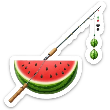 Watermelon on the end of a fishing rod sticker