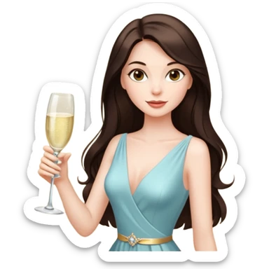 Sexy brunette woman long dark brown hair, hazel eyes, pale skin toasting with champagne sticker