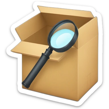 a magnifying glass and an empty box sticker