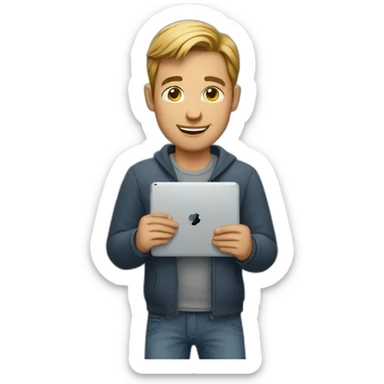man holding ipad sticker
