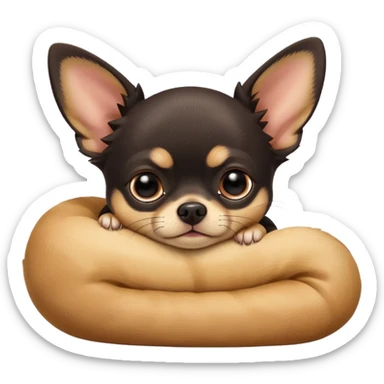 A high-resolution photo-realistic digital illustration of a cute black and tan chihuahua with big eyes shut sleeping lazily. sticker