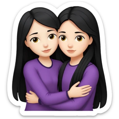 girl with black long hair hug girl with black mid length hair sticker