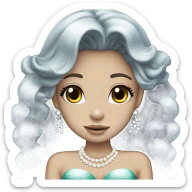 mermaid hime gyaru girl, dark hair with pearls sticker