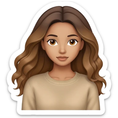 Brunette balayage long hair mixed women beige sweater sticker
