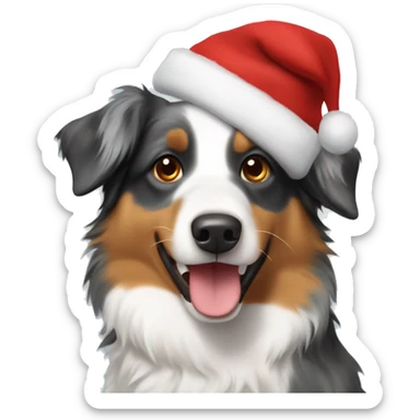 Australian shepherd with a Christmas hat on sticker