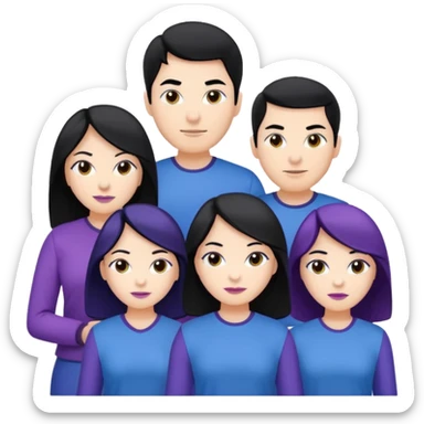 4people 2 men and 2 women. with black hair and white skin. ready to create a team. with blue and purple clothes sticker