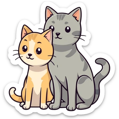 Gray cat with small tan dog sticker