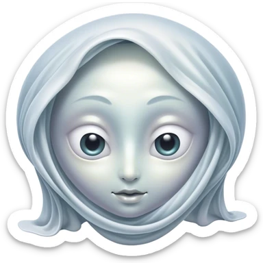 Regal and mysterious, with a flowing, sheet-like form draped in silvery-white hues, softly billowing as if caught in an unseen breeze, eye holes glowing with deep, thoughtful wisdom, simplified yet sophisticated, highly detailed, with a soft spectral radiance, high shine, exuding quiet authority, with a glowing outline that captures the essence of an ancient, noble spirit drifting through time! sticker