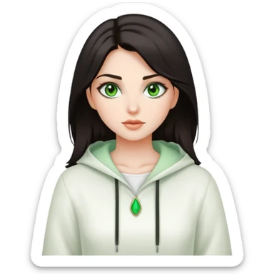 menina bonita, cabelo escuro, pele clara, olhos verdes, roupa branca estilosa sticker