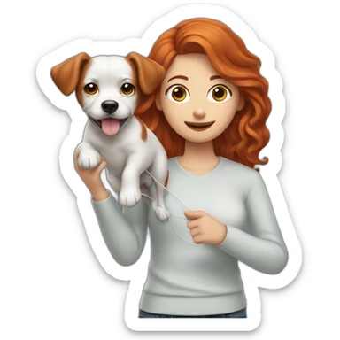 redhead woman holding wire hair dog sticker