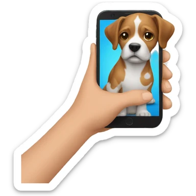 a hand holding a phone that has a dog on the screen sticker