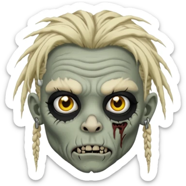Grey pale skinned zombie boy with wrinkled skin and blond dreadlocks. Nose and ear piercings. Emo. sticker