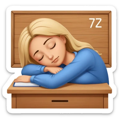 Tired woman teacher sleeping with head on desk sticker