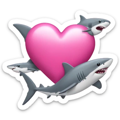 pink love heart with sharks sticker