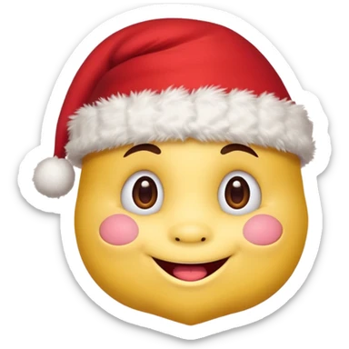 :noel: from jeuxvideo.com: A yellow small smiling face wearing a red Santa hat with a pompom, rosy cheeks and twinkling eyes, conveying a warm, festive vibe. It should be a trolling smile. Like kappa. sticker