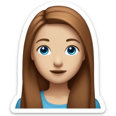 Girl with auburn brown long straight hair and blue eyes sticker