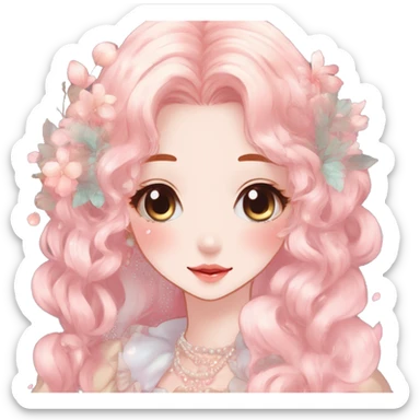 Gorgeous anime style lady with blushing face and accessories cottagecore fairycore Kawaii anime colorful pearly romantic aesthetic trending style sticker