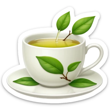 White tea cup with leaf on the plate but not on the tea sticker