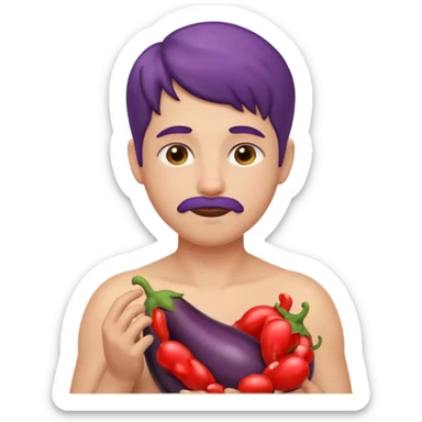 Bare tits, rubbing eggplant on chest emoji sticker