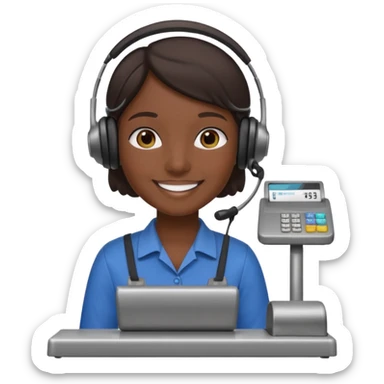 Cashier + headset + till, Cafe staff. sticker