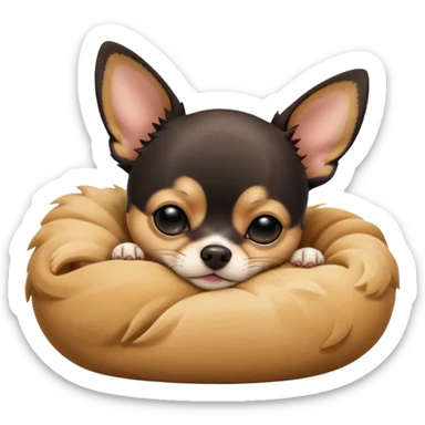 A high-resolution photo-realistic digital illustration of a cute black and tan chihuahua with big eyes closed sleeping lazily. sticker