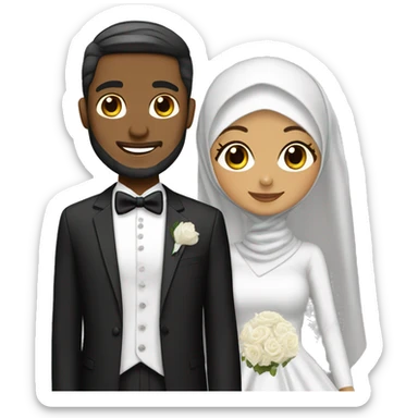 Hijabi modest bride next to white groom in tux sticker