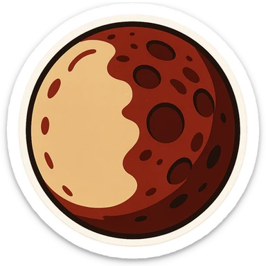 blood moon with smoother craters, two-tone fill: beige and dark red in sticker style sticker