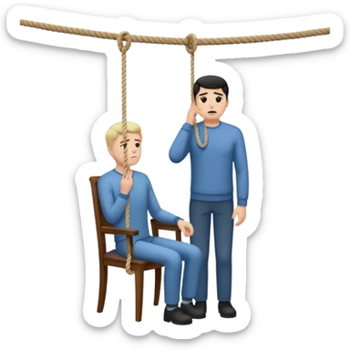 A man standing in the chair and looking at the hanging rope thinking to suicide  sticker