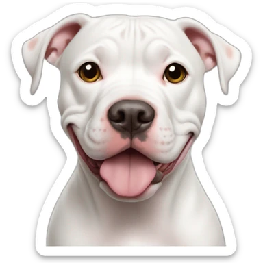 Cachorra pitbull blanca con manchas cafés en los ojos haciendo la señal de puñito sticker