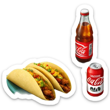 Three street tacos Al pastor on plate with Mexican Coca Cola bottle on side sticker