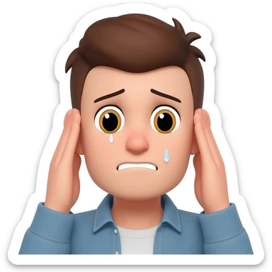 Sad emoji face holding both ears and saying sorrysaying sorry sticker