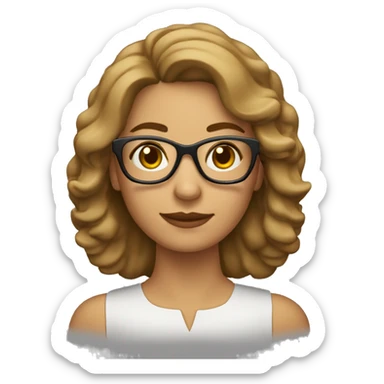 mujer de 40 años, pelo ondulado castaño claro por los hombros y con gafas  sticker