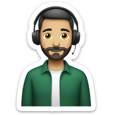 A white pakistani guy in dark green shirt having short beard and wearing headphones sticker
