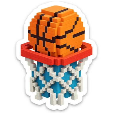 Voxel-style basketball in a net, no background, variation 4. sticker